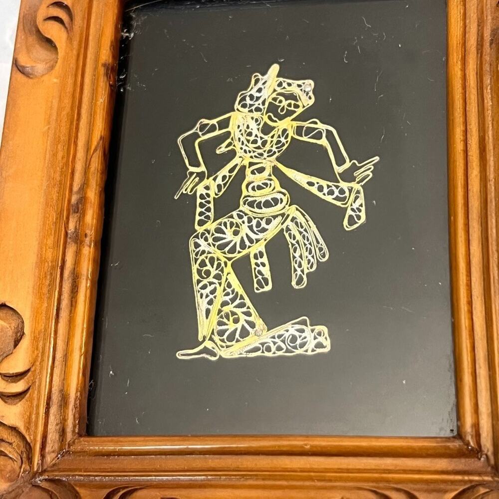Vintage Tribal Art Fusion Warli Dhokra Indian Art Hand Carved Wood Frame - Picture 9 of 12